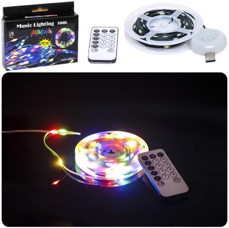Гірлянда USB LED 100L стрічка 10 метрів, із музикою D-50 MZR MZOPT