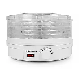Сушарка для овочів і фруктів GRUNHELM BY1102 7-м температурних режимів 5 пластикових рівнів діаметр 32 см біла