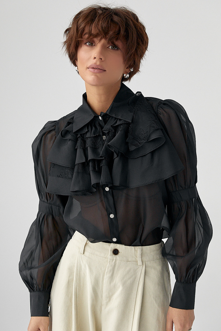 Прозора блуза з мереживними вставками - чорний цвет, ONE SIZE (є розміри), фото 1