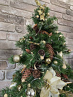 Ялинка 60 см на стіл із литої хвої з шишками та квітами, ялинка настільна маленька