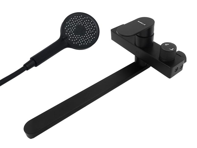 Змішувач для ванни MILLZ чорний MRS-AL-F10 (black) , поворотний вилив, алюміній, комплект душу