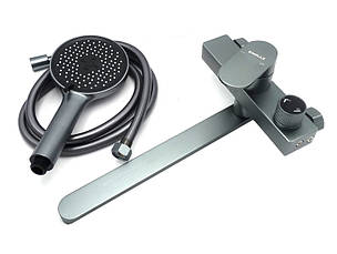 Змішувач для ванни MILLZ срібло MRS-AL-F10 Silver, поворотний вилив, алюміній, комплект душу, фото 2