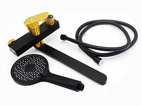 Змішувач для ванни MILLZ чорний-золото MRS-AL-F10 (Black&Gold) , поворотний вилив, алюміній, комплект душу, фото 4