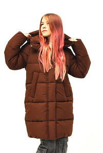 Зимова куртка для дівчинки дитяча пуховик з капюшоном довга коричнева