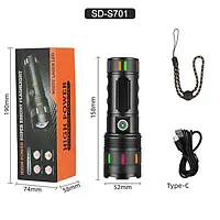 Ручной фонарь NIGHT VISION FLUORESCENCE 701-PM10-TG Zoom/USB-C/Charge indicator/Power Bank/Black