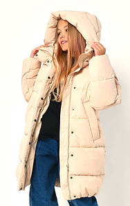 Зимова куртка для дівчинки дитяча пуховик з капюшоном довга бежева