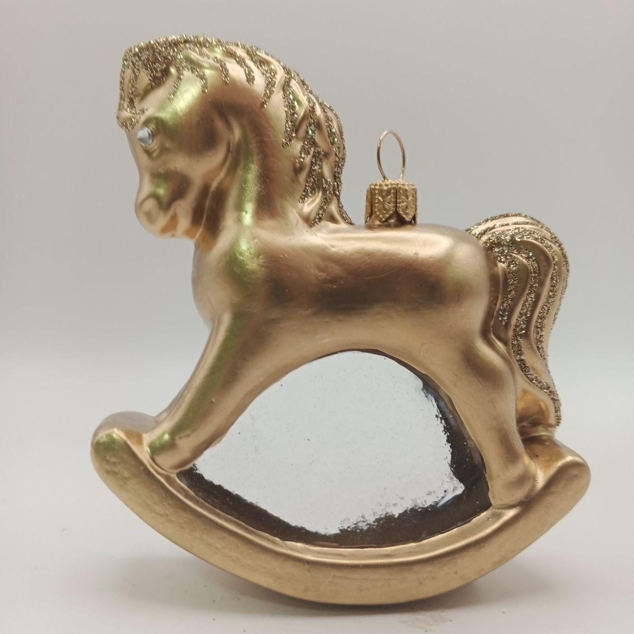 Скляна ялинкова іграшка Золотий Кінь-Гойдалка yalinka Irena