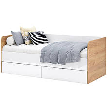 Односпальне м'яке  в дитячу з ЛДСП Асті Джуніор з вкладом 90х200 Білий глянець/Дуб крафт Миро-Марк