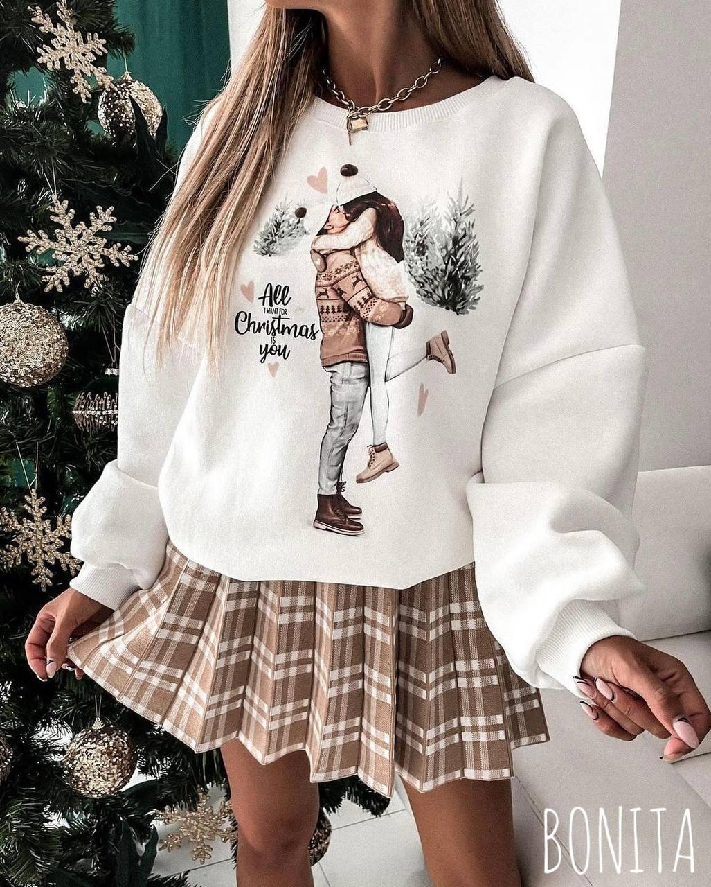 Новорічна кофта світшот зі святковим принтом, фото 1