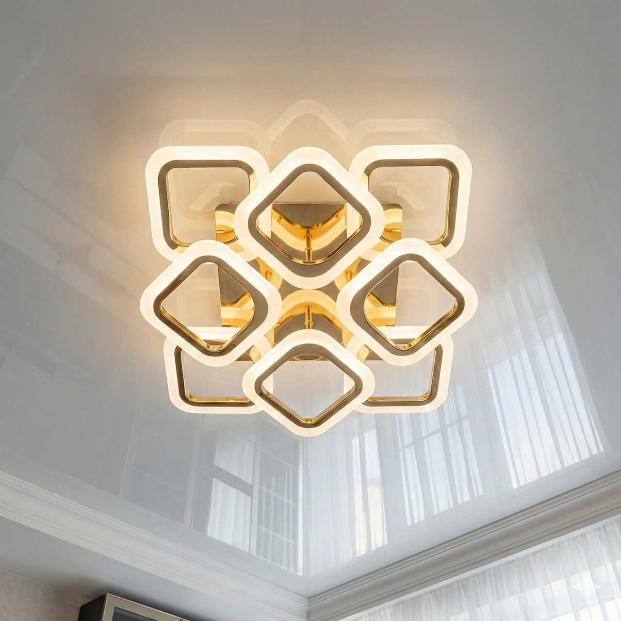 Люстра з регулюванням світла Diasha 80W до 18 м² колір Золотистий AS8060/4+4G, фото 1