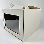 Коробка картонна для торта 25×25×20 см з прозорим вікном та ручкою