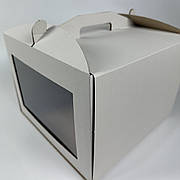 Картонна коробка для торта 23×23×21 см з вікном і ручкою для невеликих виробів