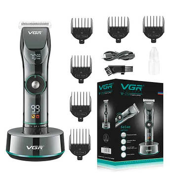 Бездротова машинка для стриження волосся й бороди 6 насадок акумуляторна чорна VGR V-256
