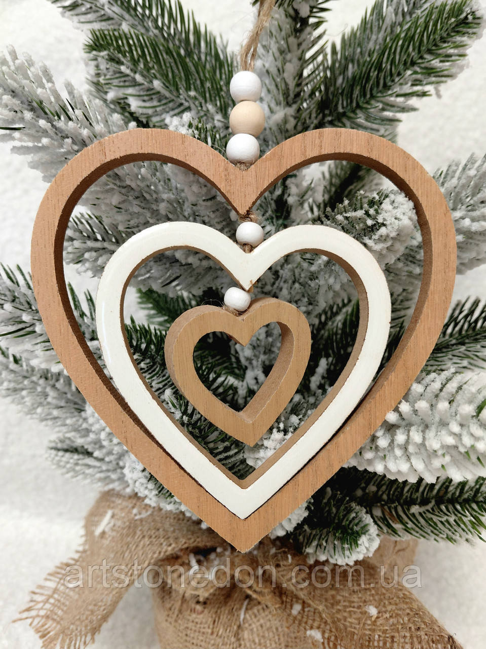 Підвіска дерев’яна “Три серця”, 13,5 см, фото 1