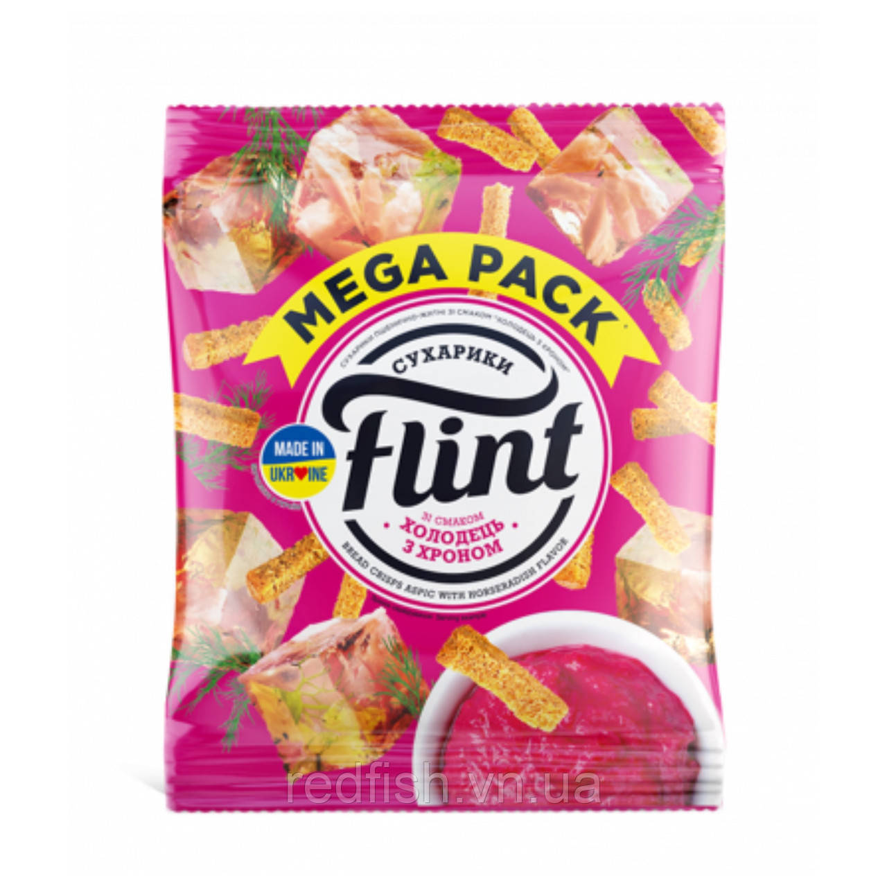 Сухарики житньо пшеничні зі смаком "ХОЛОДЕЦЬ ХРІН" 100г FLINT, фото 1