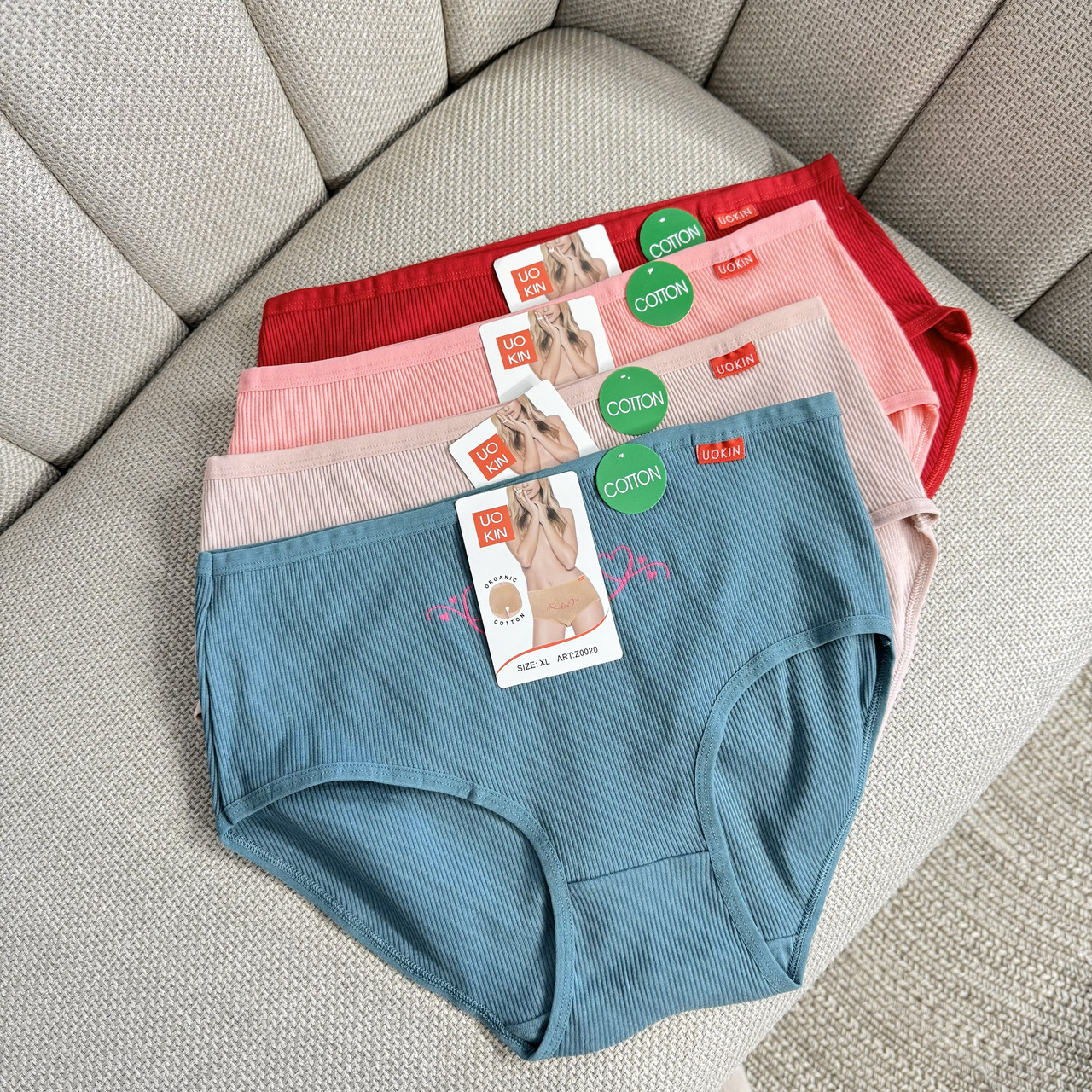 Великі бавовняні труси в рубчик з принтом спереді Мікс, фото 1