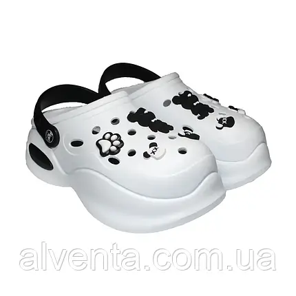 Сабо крокси ЕВА жіночі на танкетці Біло-Чорні з ведмедиками, фото 1