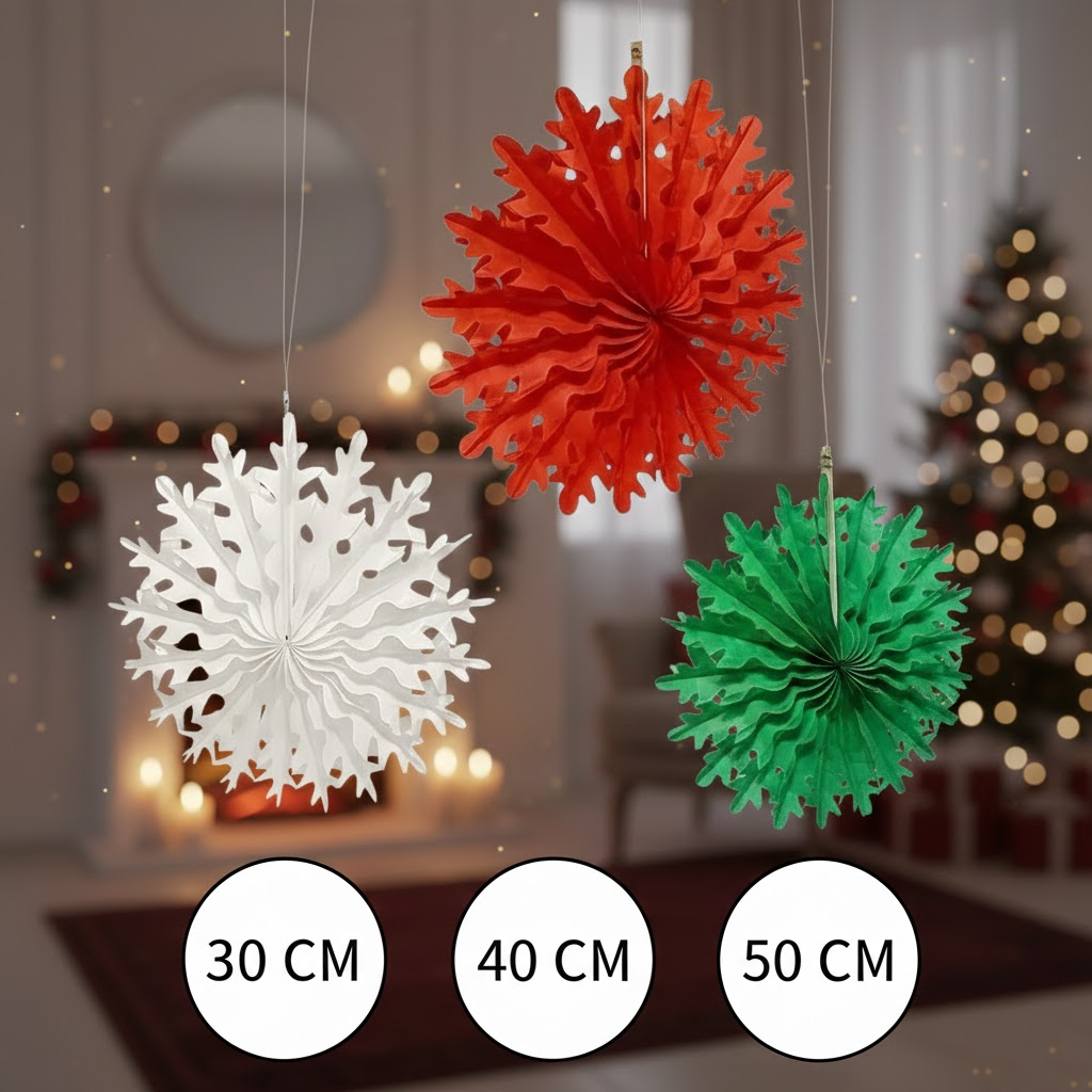 Набір підвісних паперових новорічних прикрас “Сніжинка”, 3 шт | Paper Hanging Decorations Snowflake