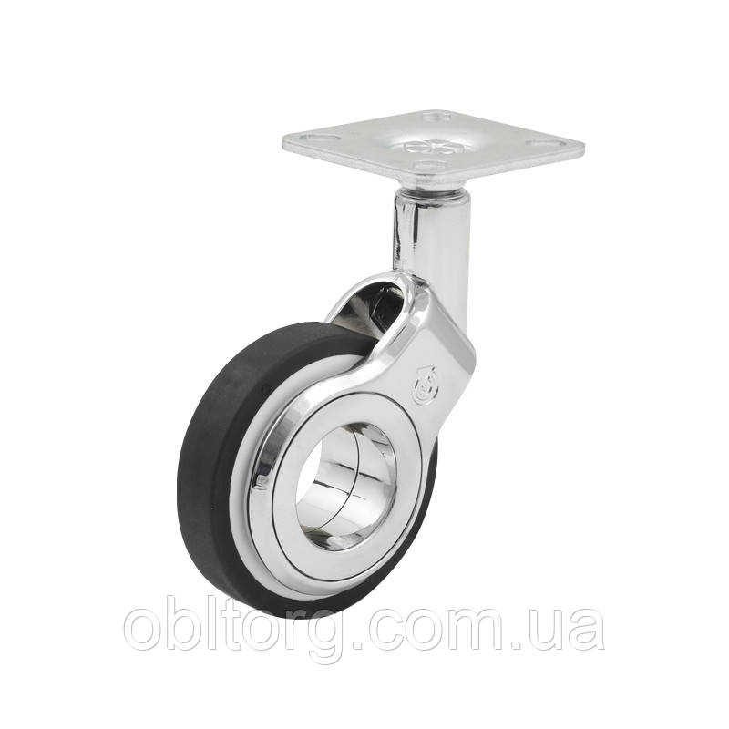 Ролик пластиковий з майданчиком Ferro Fiori R 10020 d = 60, навантаження 40 кг хром | чорний + білий, фото 1