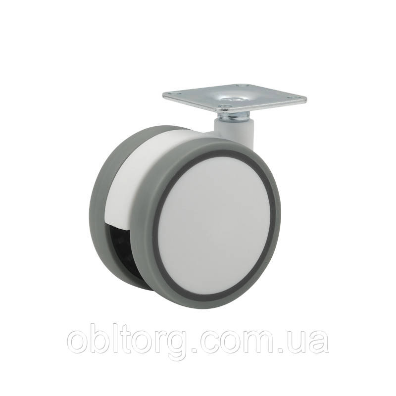 Ролик пластиковий з майданчиком Ferro Fiori R 10050 d = 63, навантаження 28 кг білий | білий + сірий, фото 1