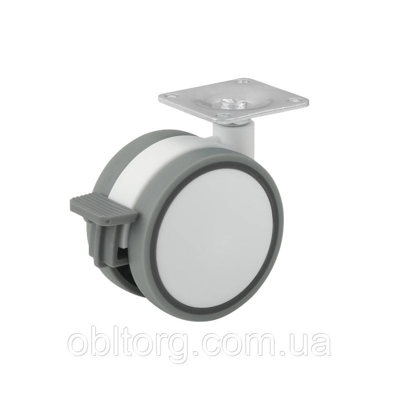 Ролик пластиковий з майданчиком Ferro Fiori R 10050 d = 63, зі стопором, навантаження 28 кг білий |, фото 1