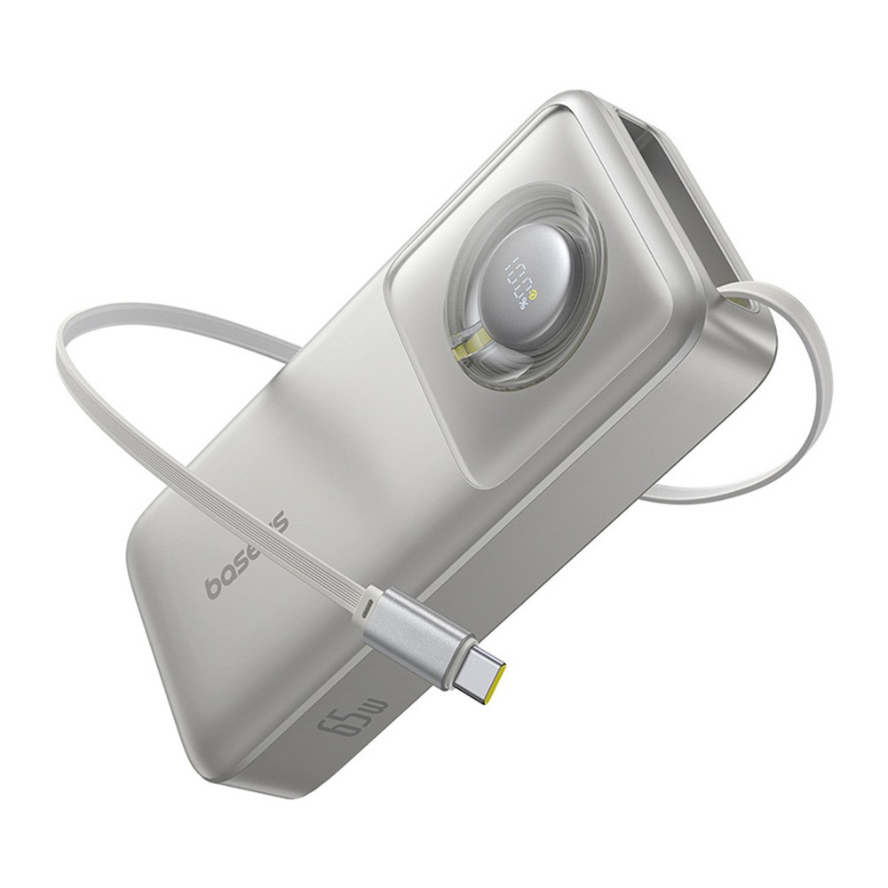 Повербанк Baseus Free2Pull Power Bank with Retractable Cable 20000 mAh 65W Silver, фото 1