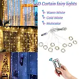 LED гірлянда штора 3x2 м, 200 LED тепле біле світло, USB, пульт, 8 режимів, фото 9