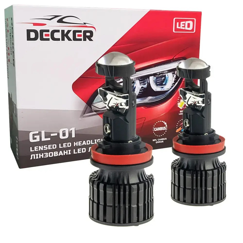 Світлодіодна LED лампа з лінзою Decker GL-01 6K H11 Can-Bus (обманка) 9-32 В, фото 1