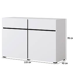 Комод без ручок Cross 119 см білий та чорний з дверцятами та шухлядами у стилі мінімалізм