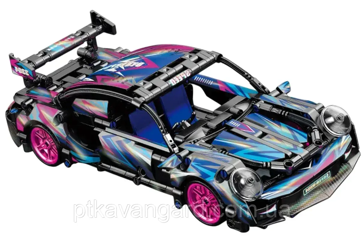 Конструктор машинка Порше 911 кіберпанк 455 деталей 1:18 Technic 9055-4 неоновий, фото 1