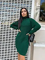 Жіноча в'язана сукня з горлом смарагдового кольору 00447 - 42-52