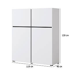 Невисока шафа у вітальню Cross 119 см білий та чорний чотиридверна без ручок у стилі мінімалізм