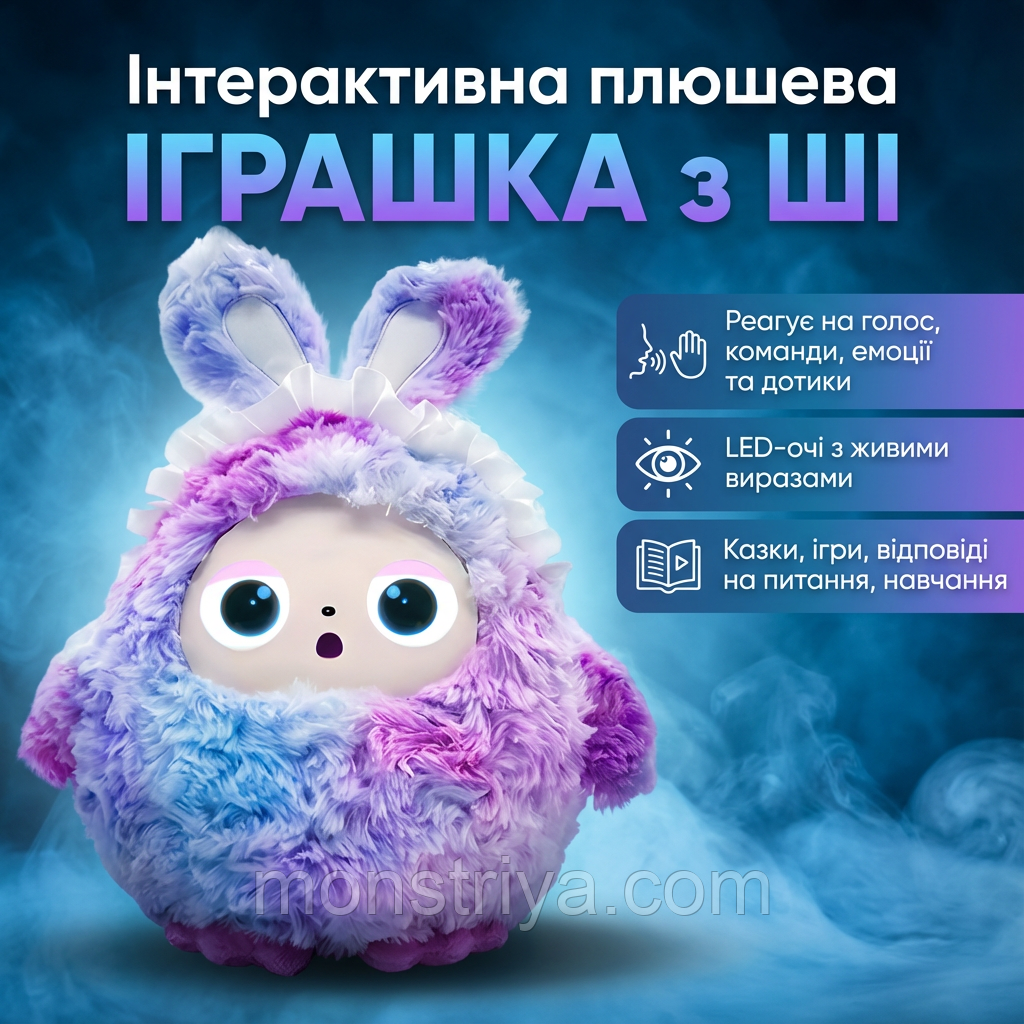 Інтерактивна плюшева іграшка MIMI з AI, голосовим керуванням і LED-променів | Розумна іграшка з Wi-Fi та застосунком Tuya | 30 см