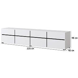 Довга підлогова тумба під телевізор Cross 225 см білий та чорний з дверцятами та шухлядами без ручок