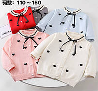 Кофта дитяча в'язана на ґудзиках із Сердечками на дівчинку 110-150 см (2кв) "MARI" купити гуртом в Одесі на 7км