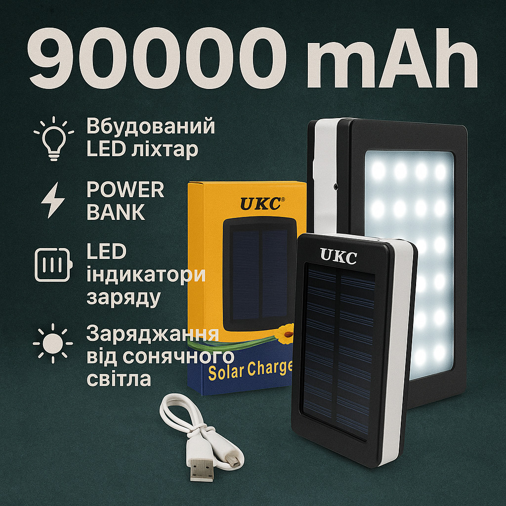 Якісний power bank Power Bank Solar 90000 mAh, Портативний павербанк для type-C, Повербанки для роутера CI-34, фото 1