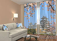 Фото Шторы "Китайский домик и сакура" 2,5м*2,6м (2 полотна по 1,30м), тесьма