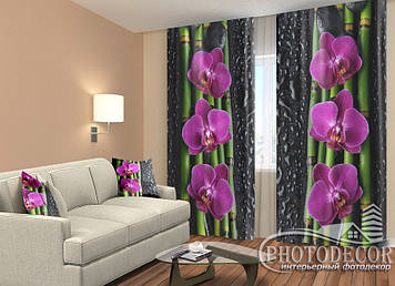 Фото Штори "Малинові орхідеї і бамбук" 2,5м*2,9м (2 полотна по 1,45м), тасьма