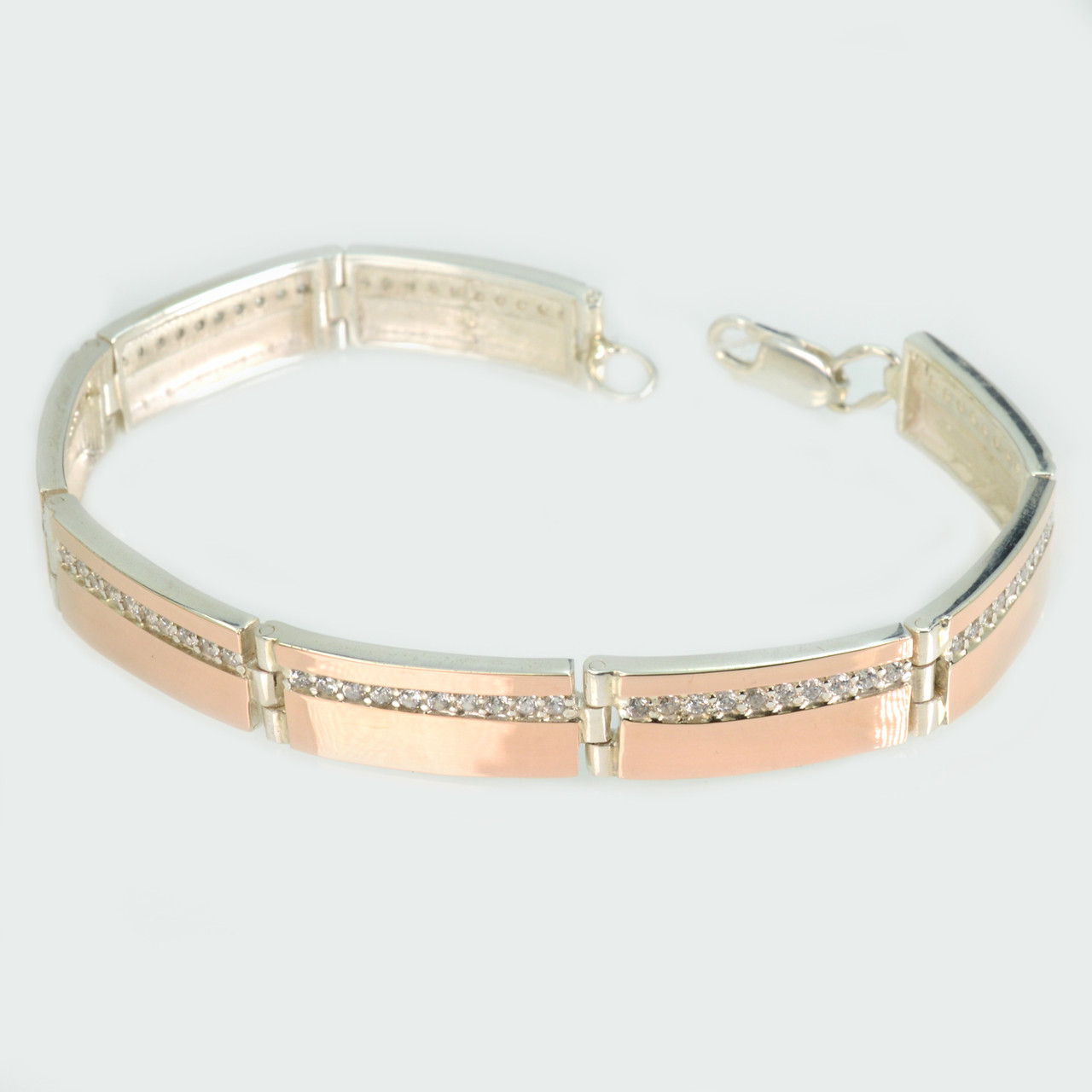 Срібний браслет зі вставками з золота 18.5 см, фото 1