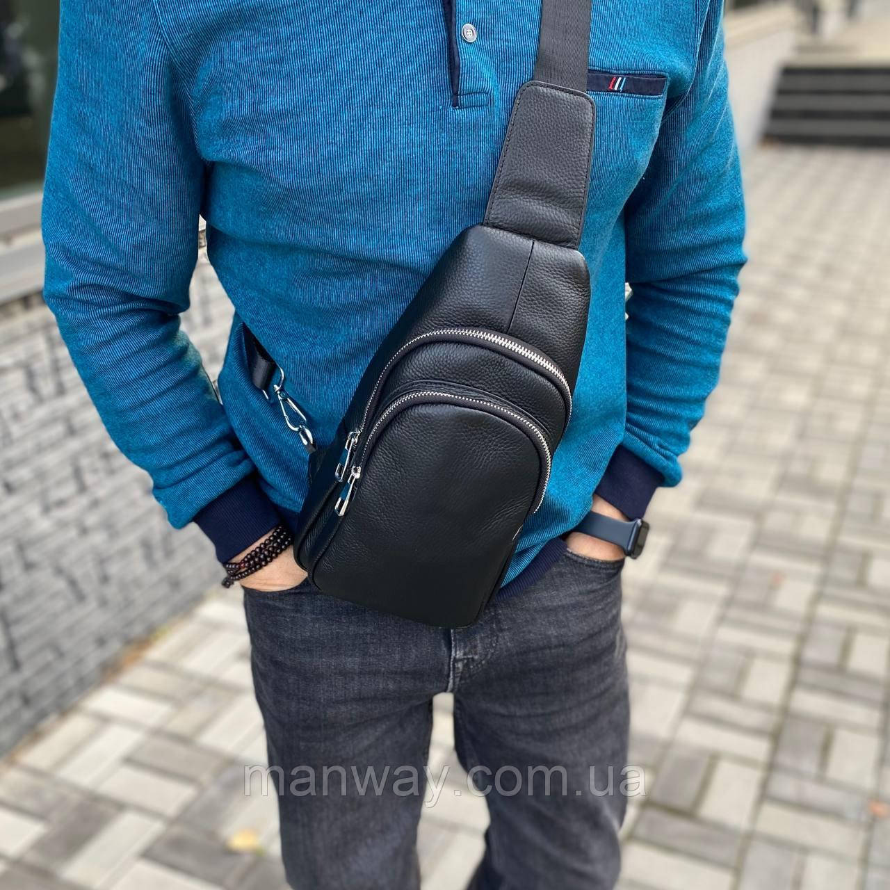 Чоловіча шкіряна сумка-слінг FLOW ManWay