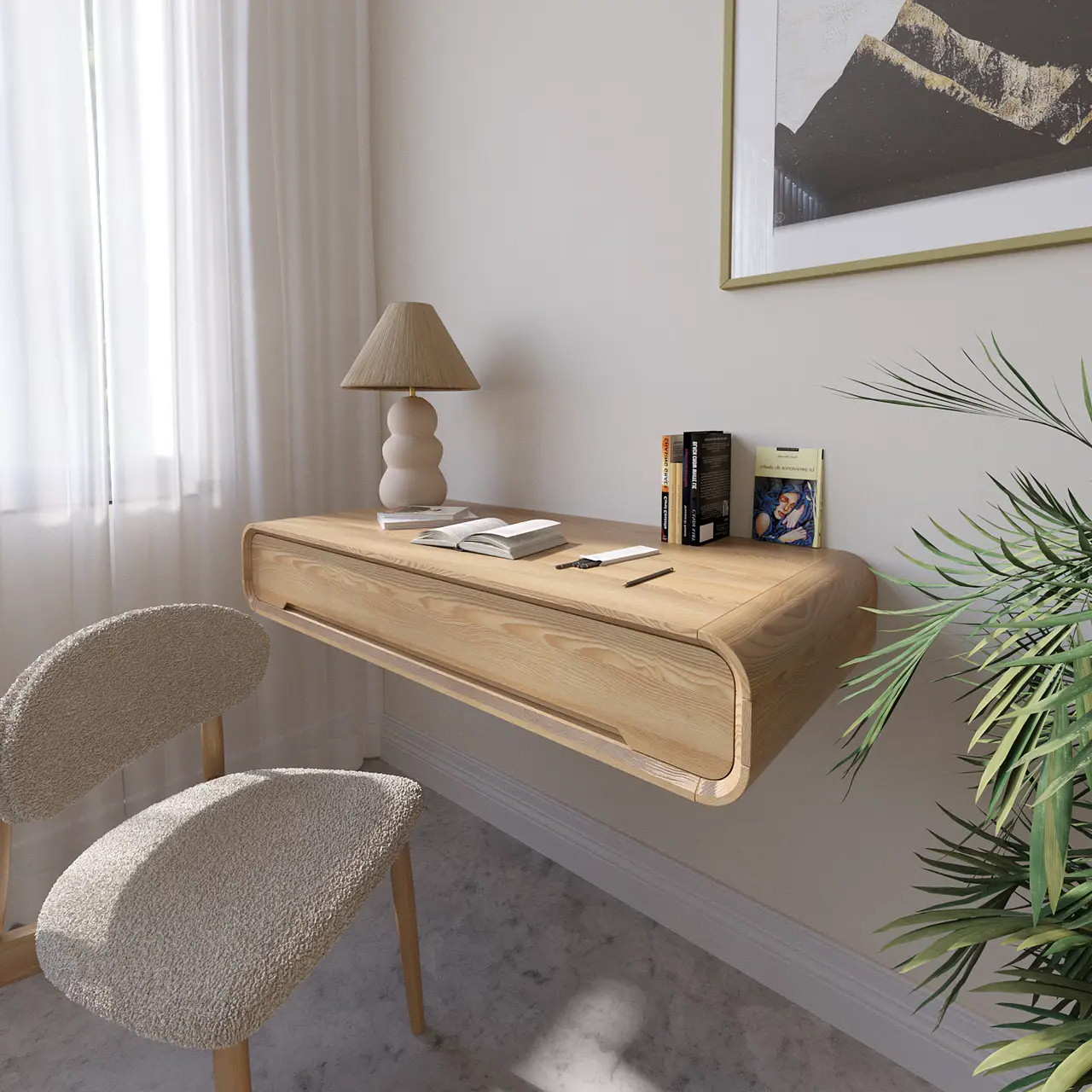 Письмовий підвісний стіл "Норд" із натурального дерева Ясен, фото 1