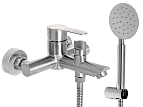 Змішувач для ванни важільний з душовою лійкою MIXXUS / ZERIX DAX-142 EURO (MI2821/ZX4765) нерж.сталь сатин