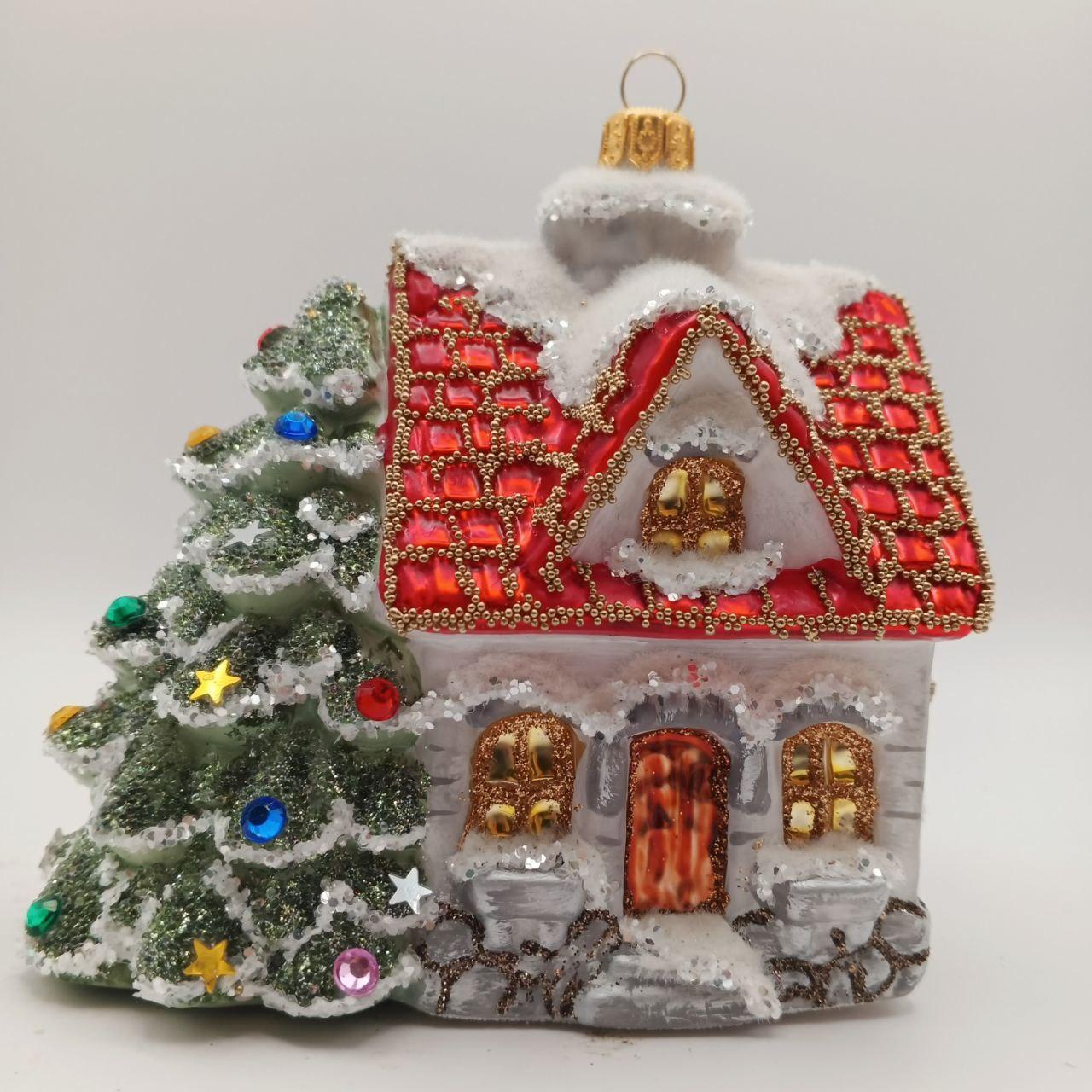 Скляна ялинкова іграшка Будиночок в снігу Irena