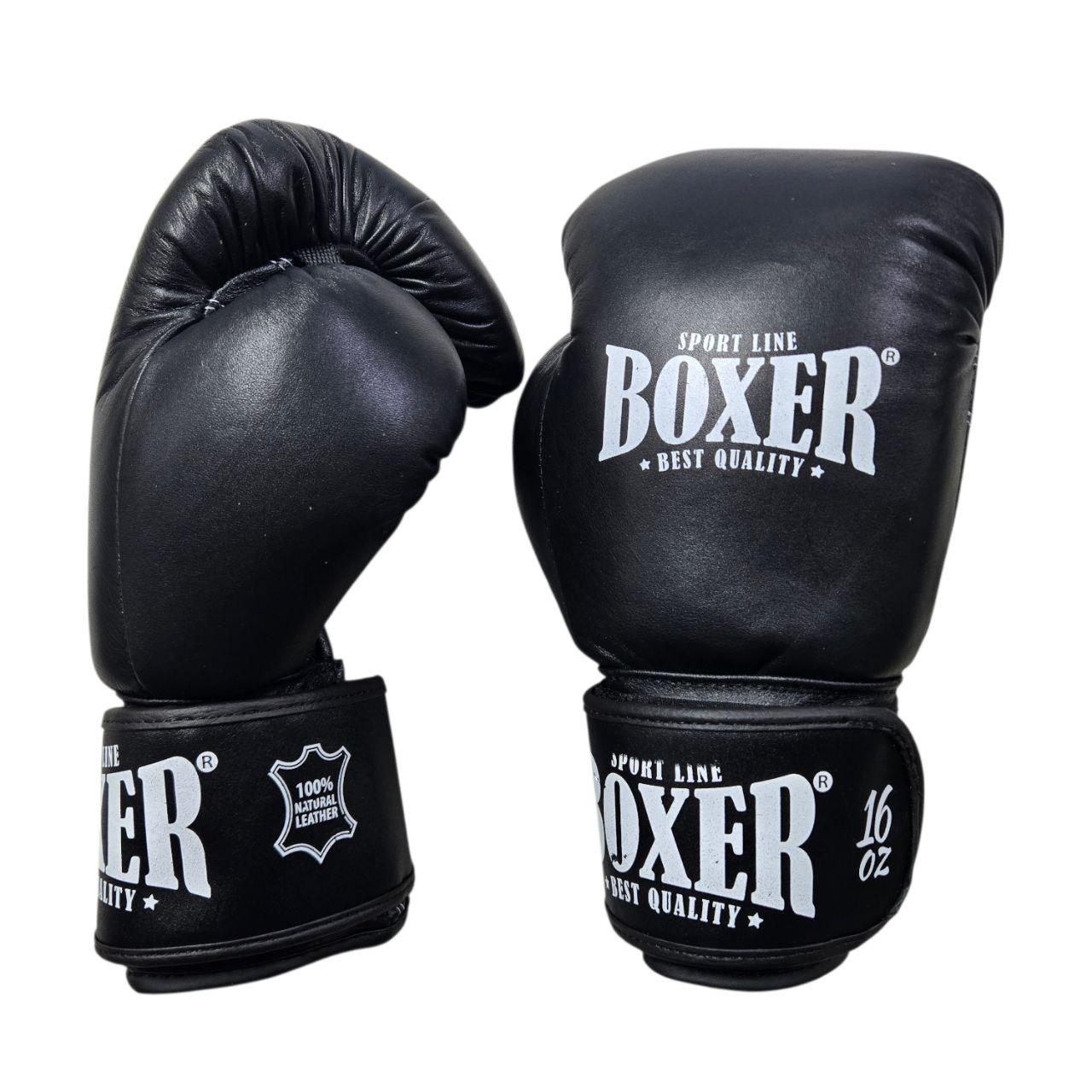 Боксерські рукавички BOXER NEW 8 оz шкіра чорні, фото 1