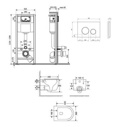 Готове рішення Qtap для ванної кімнати: підвісний унітаз Taurus Ultra Quiet 490x360x380 + комплект інсталяції Nest 4 в 1, фото 2