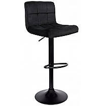 Барний стілець зі спинкою Bonro B-0106 велюр чорний з чорною основою з регулюванням висоти для бару, ресторану, кухні, фото 2