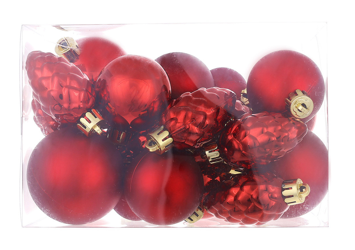 Набір ялинкових іграшок, колір червоний 25 шт (4.5 см, 5 см, 4 см, 3 см)