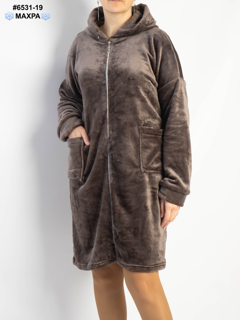 6531-19 Халат жіночий на блискавці з поясом махра напівбатал (3 од: 44-46,48-50,52-54), фото 1