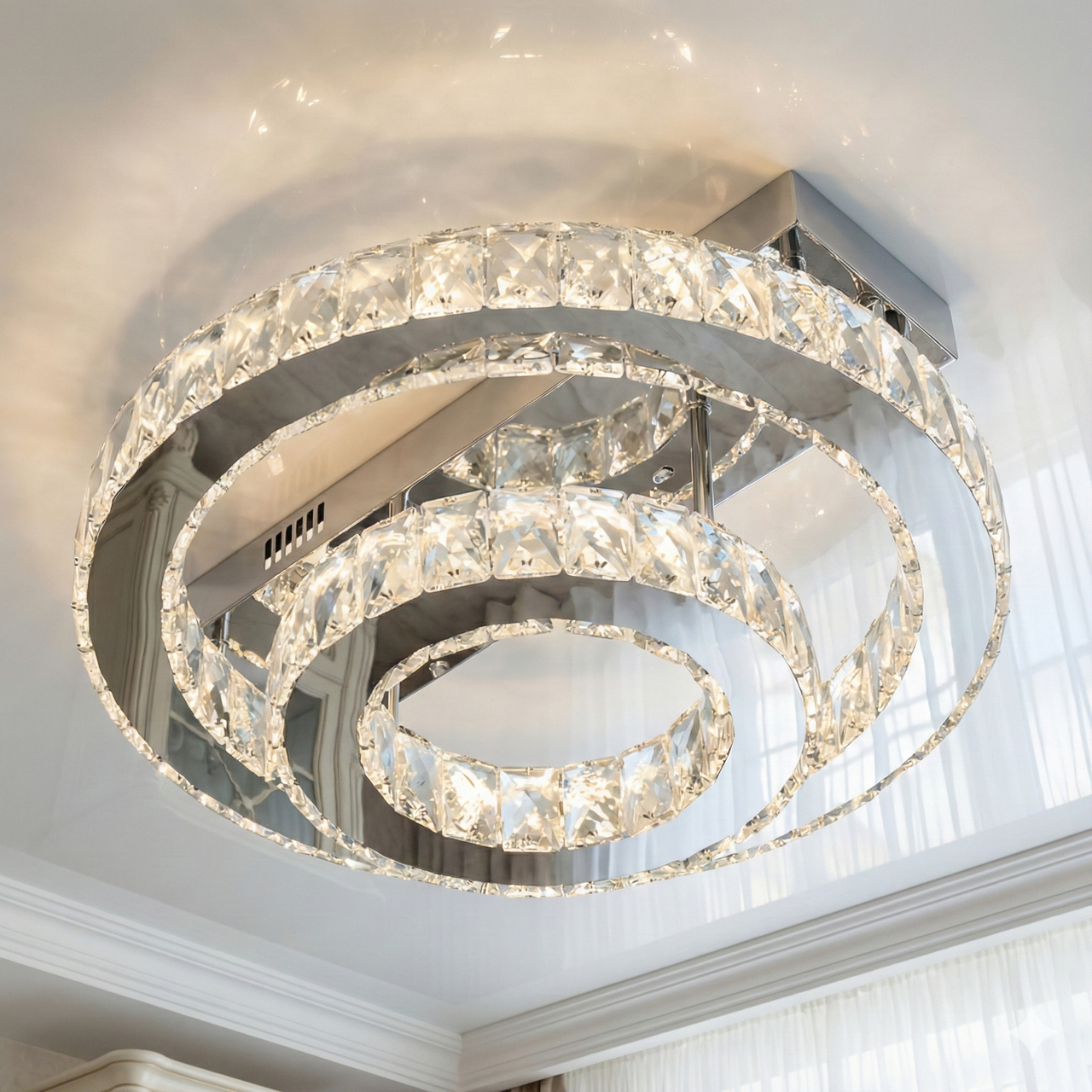 Світлодіодна люстра з кристалами Linisoln 60W до 16 м² колір Хром LS7708-2D CH, фото 1