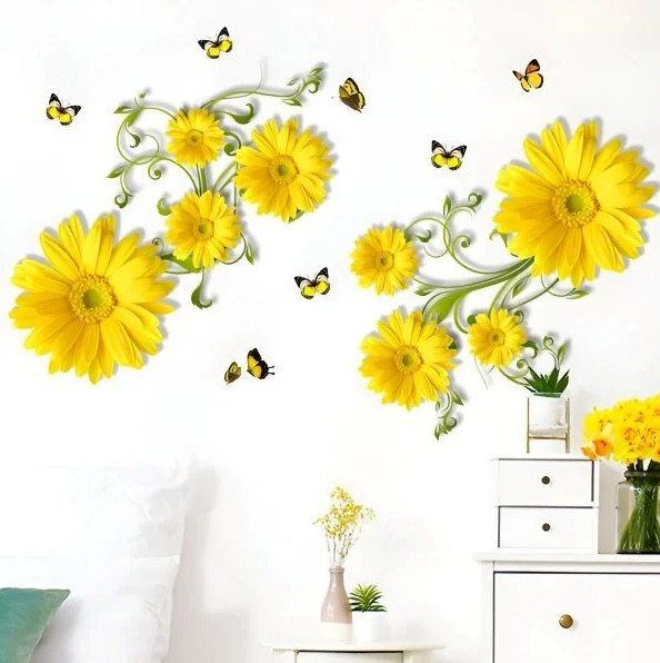 Інтер'єрна наклейка на стіну Жовті квіти 2 аркуші, самоклейні 3d-наклейки на стіну, фото 1